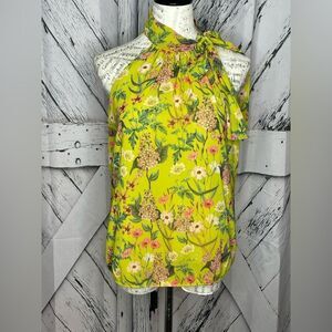 Sweet Pea-New York & Company by Stacy Frati Tie Neck Blouse Flowers M